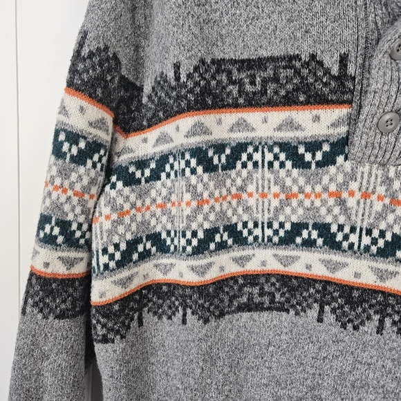 American Eagle Sweater Shawl Collar Pullover Fair Isle Nordic Gray Mens XXXL - Picture 3 of 8